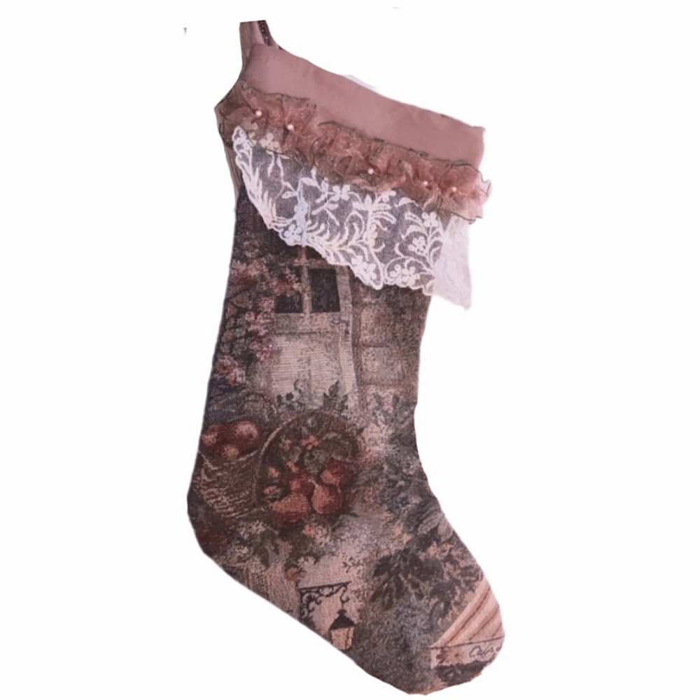 French Victorian Tapestry Hanging Stocking - Picture 8 of 10